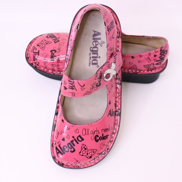 Alegria by PG Lite Paloma Happy Pink Breast Cancer Mary Janes Pre-Owned - Picture 2 of 9